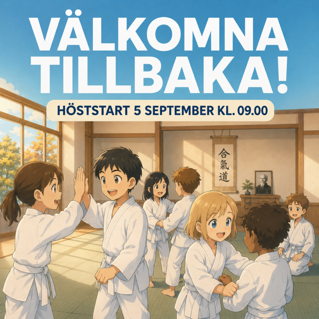 Mangabild med barn som tränar aikido i keikogi.
